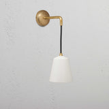 Country Antique Brass Hanging Wall Light with Fine Porcelain Shade