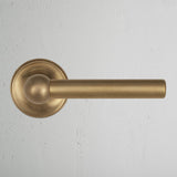Antique Brass Harper Fixed Door Handle on White Background
